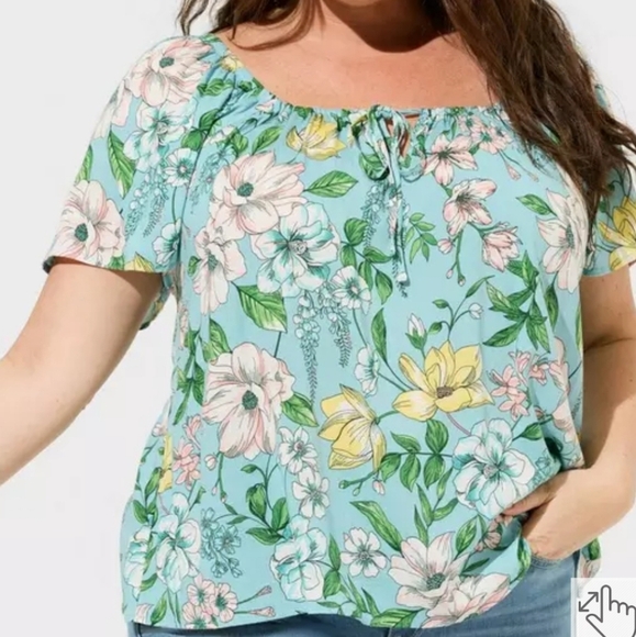 Torrid Size 1 Floral Flutter Short Sleeve Blouse - Picture 6 of 8